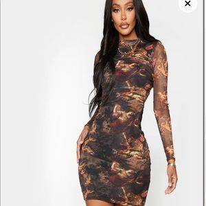 Worn once! Shape high neck bodycon mesh dress